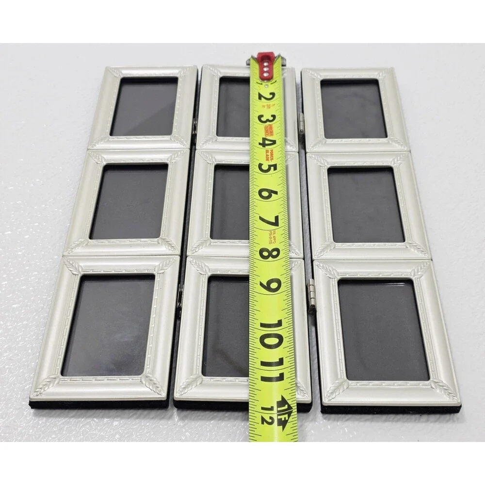 Vintage Hinged Collage Picture Frame Silver Tone Tabletop 9 Photos 2.5 X 3 In